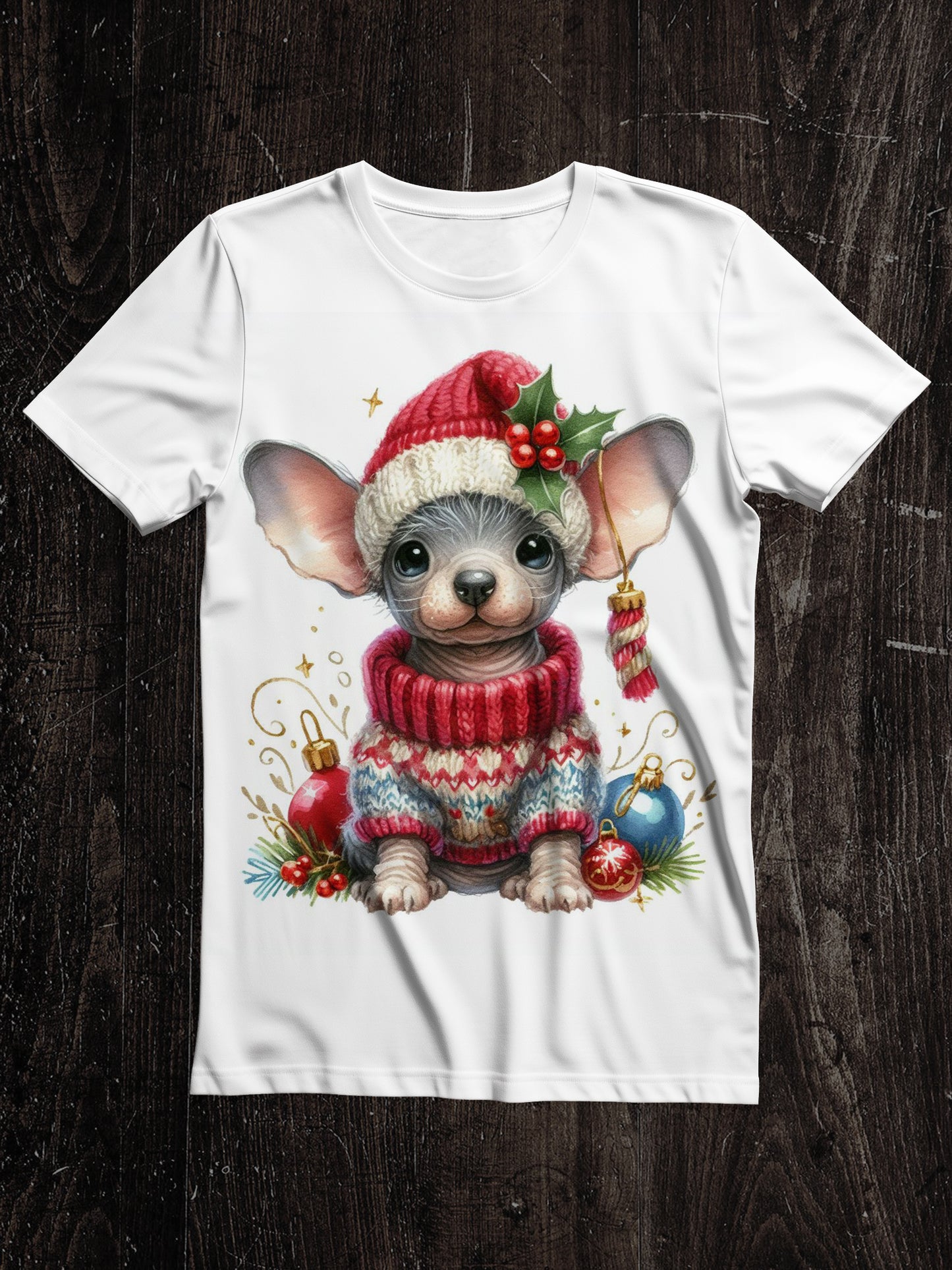 Dog Christmas Art Print Unisex Crew Neck Short Sleeve Casual T-Shirt