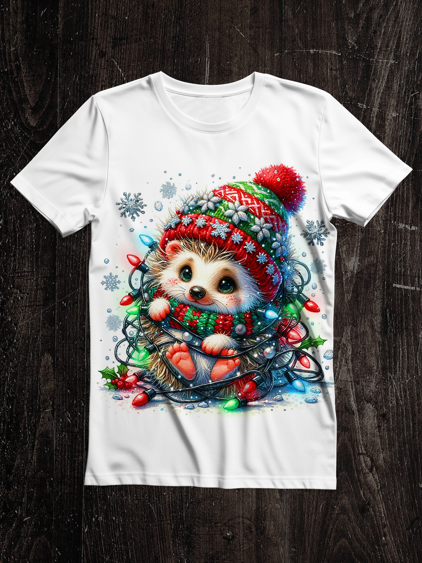 Hedgehog Christmas Art Print Unisex Round Neck Short Sleeve Casual T-Shirt