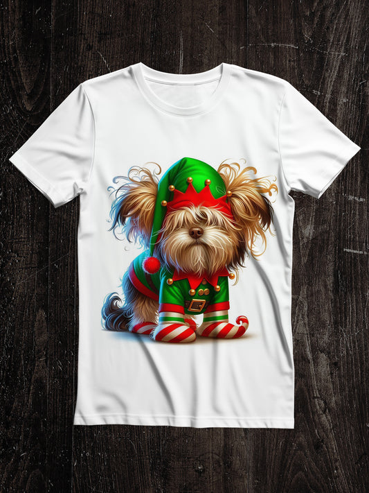 Dog Christmas Art Print Unisex Crew Neck Short Sleeve Casual T-Shirt