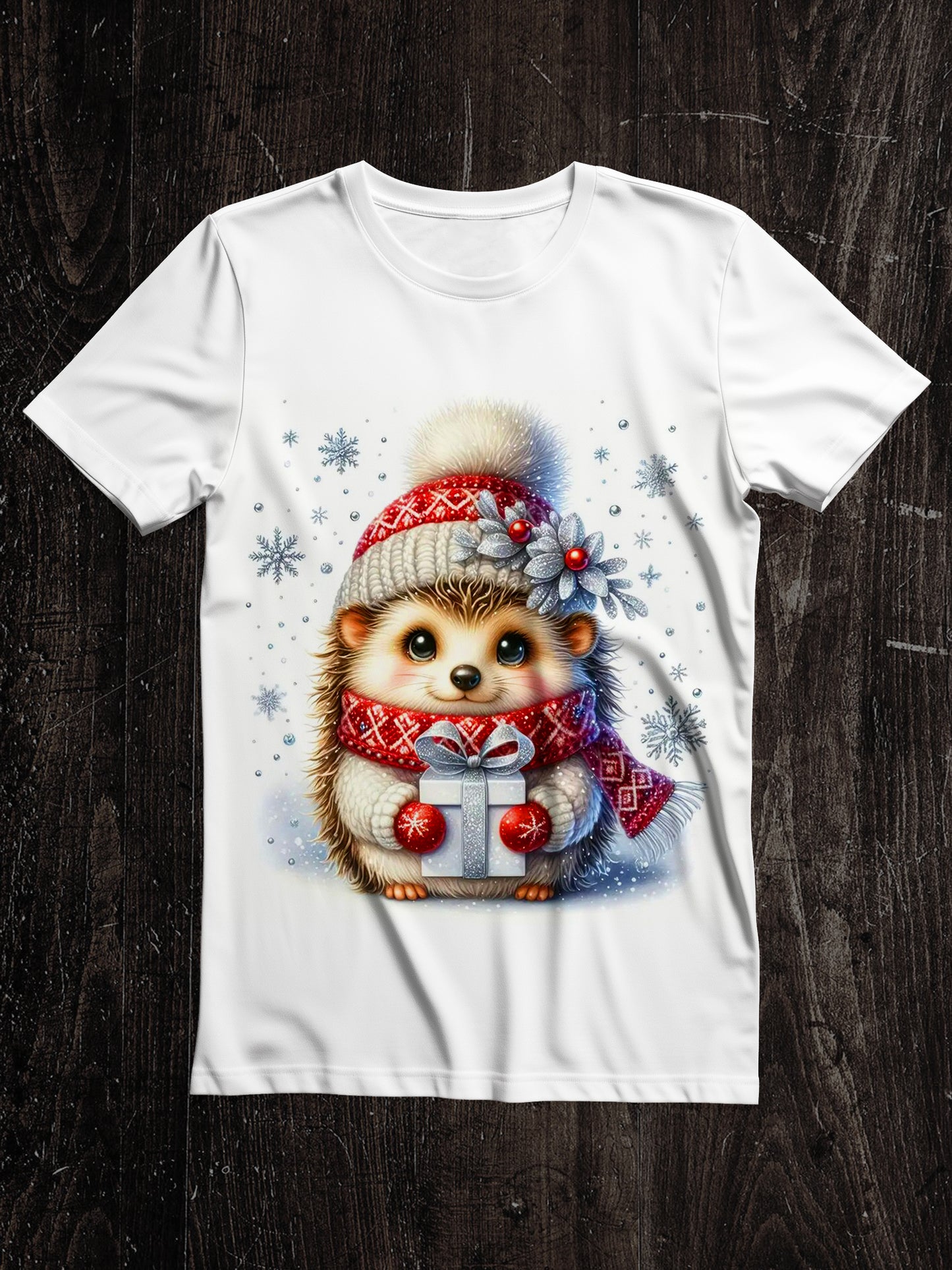 Hedgehog Christmas Art Print Unisex Round Neck Short Sleeve Casual T-Shirt