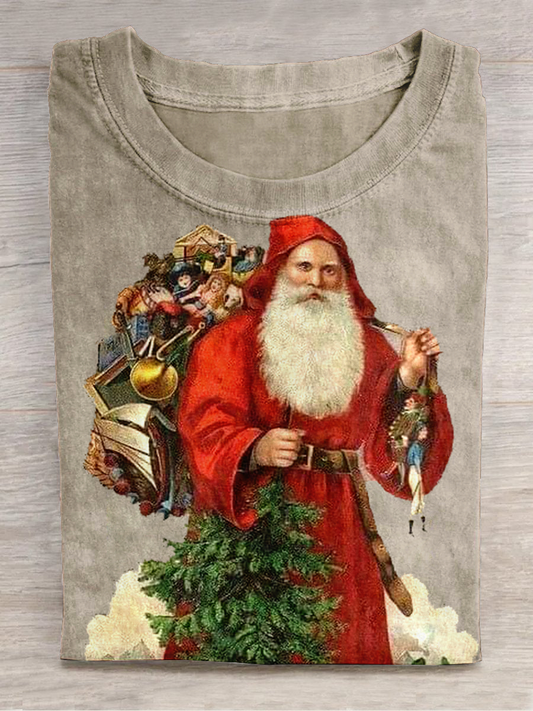 Christmas Art Print Round Neck Short Sleeve Casual T-Shirt