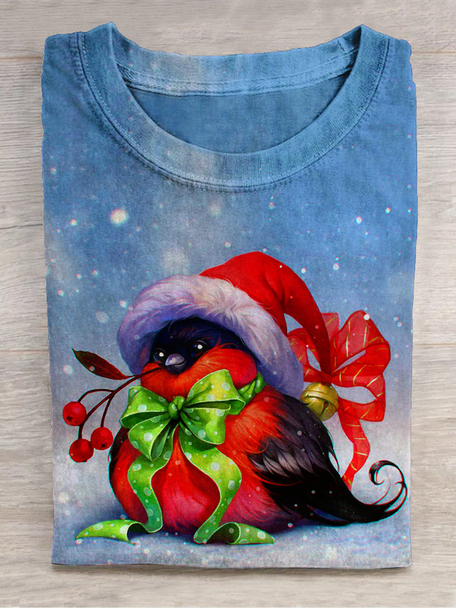 Christmas Cardinal Art Print Unisex Round Neck Short Sleeve Casual T-Shirt