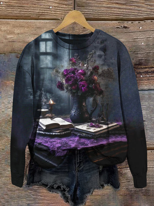 Magic Book Witch Art Print Unisex Crew Neck Long Sleeve Casual Sweatshirt