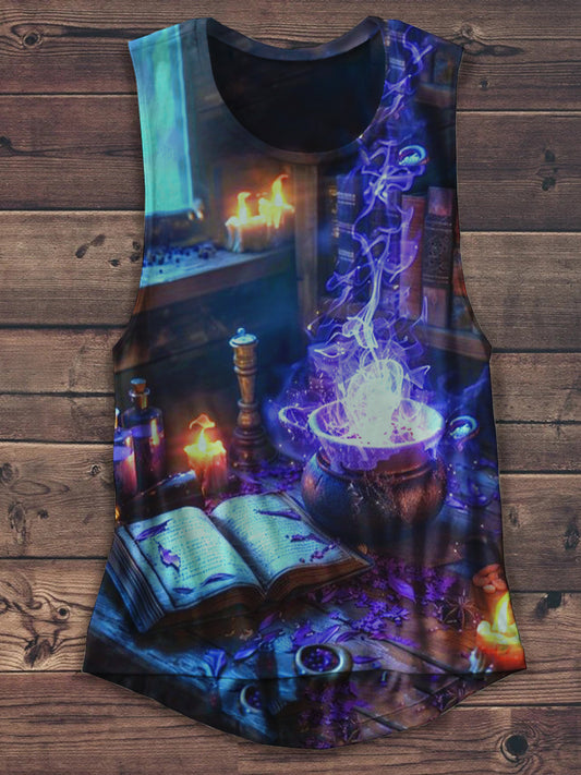 Magic Book Witch Art Print Unisex Casual Tank Top