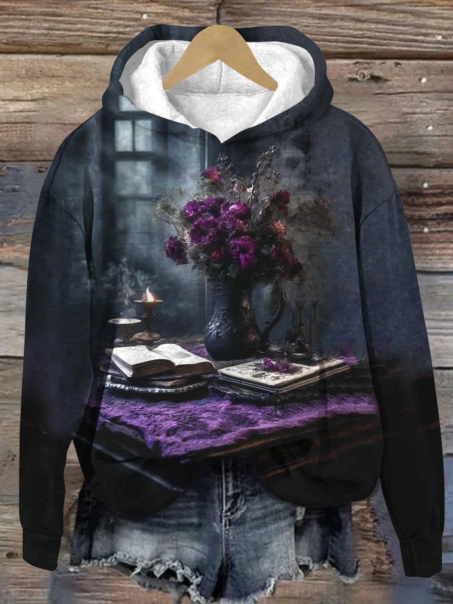 Magic Book Witch Art Print Unisex Long Sleeve Casual Hooded Sweatshirt