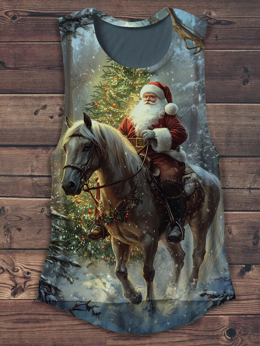 Christmas Art Print Crew Neck Casual Vest