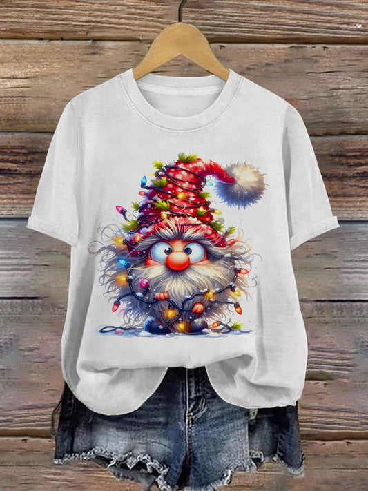 Christmas Gnome Art Print Unisex Crew Neck Short Sleeve Casual T-Shirt