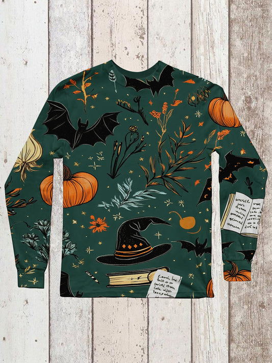 Witch Art Print Unisex Round Neck Long Sleeve Casual T-Shirt