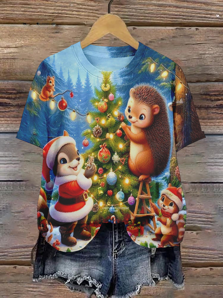 Christmas Tree Christmas Lights Art Print Unisex Round Neck Short Sleeve Casual T-Shirt