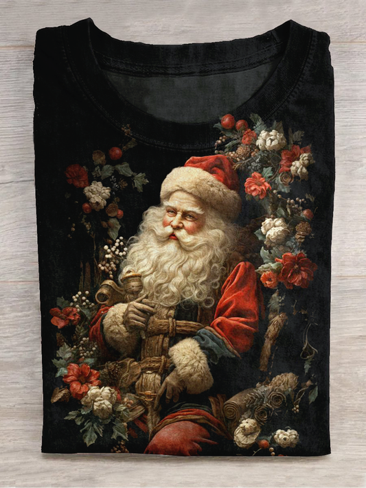 Christmas Art Print Round Neck Short Sleeve Casual T-Shirt