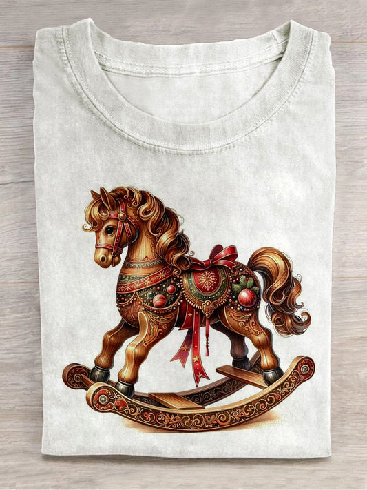 Christmas Trojan Horse Art Print Unisex Round Neck Short Sleeve Casual T-Shirt