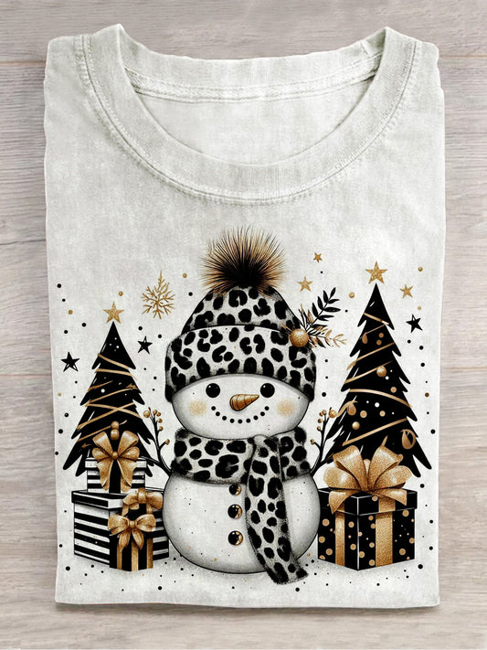 Christmas Snowman Art Print Unisex Round Neck Short Sleeve Casual T-Shirt