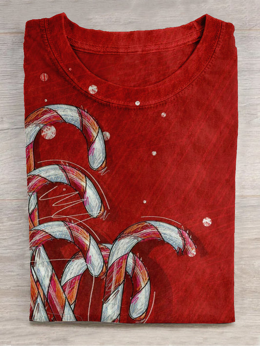 Christmas Candy Art Print Unisex Round Neck Short Sleeve Casual T-Shirt