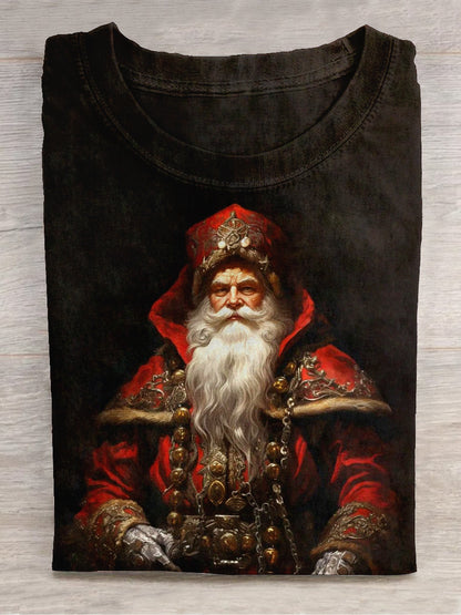 Santa Claus Art Print Round Neck Short Sleeve Casual T-shirt