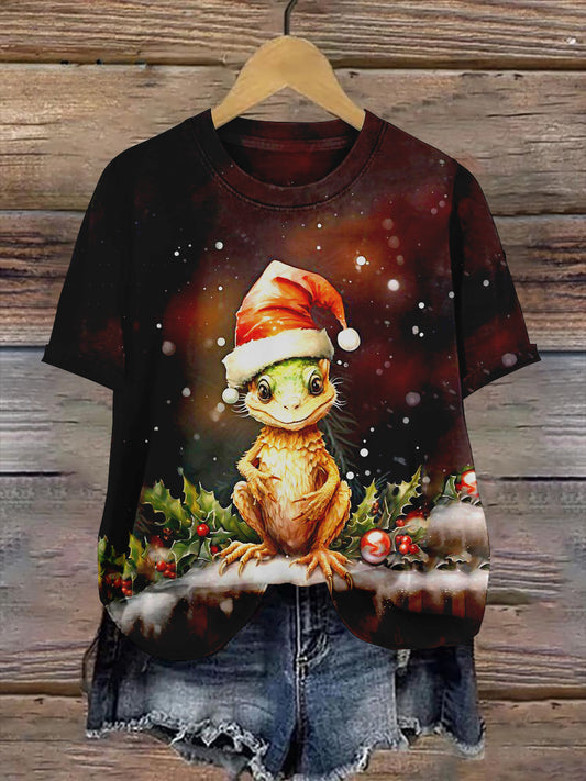 Dragon Christmas Art Print Unisex Round Neck Short Sleeve Casual T-Shirt