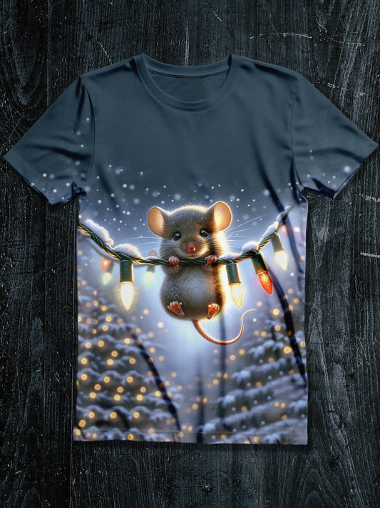 Funny Mouse Christmas Art Print Unisex Round Neck Short Sleeve Casual T-Shirt