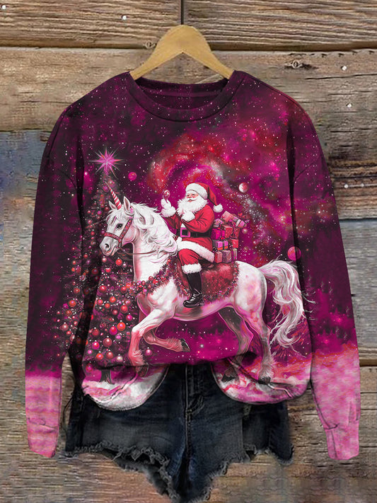 Santa Claus Art Print Unisex Crew Neck Long Sleeve Casual Sweatshirt