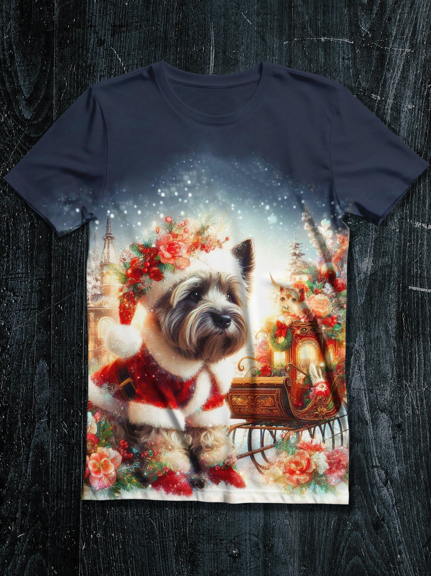 Dog Christmas Art Print Unisex Crew Neck Short Sleeve Casual T-Shirt