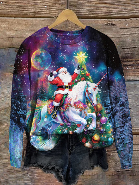 Santa Claus Art Print Unisex Crew Neck Long Sleeve Casual Sweatshirt