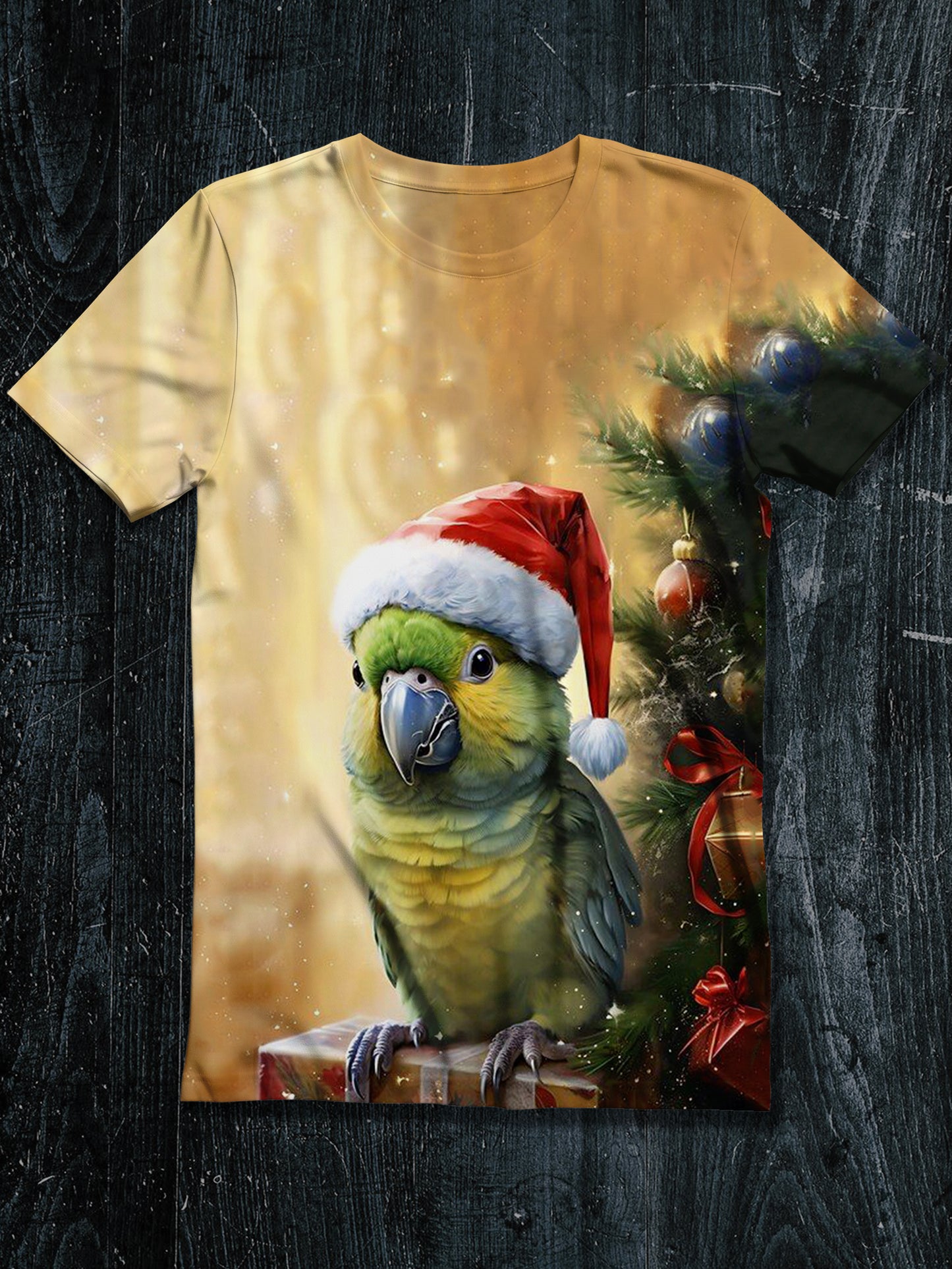 Funny Parrot Christmas Art Print Unisex Round Neck Short Sleeve Casual T-Shirt