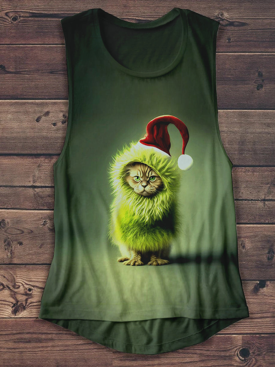 Christmas Funny Cat Print Unisex Casual Tank Top