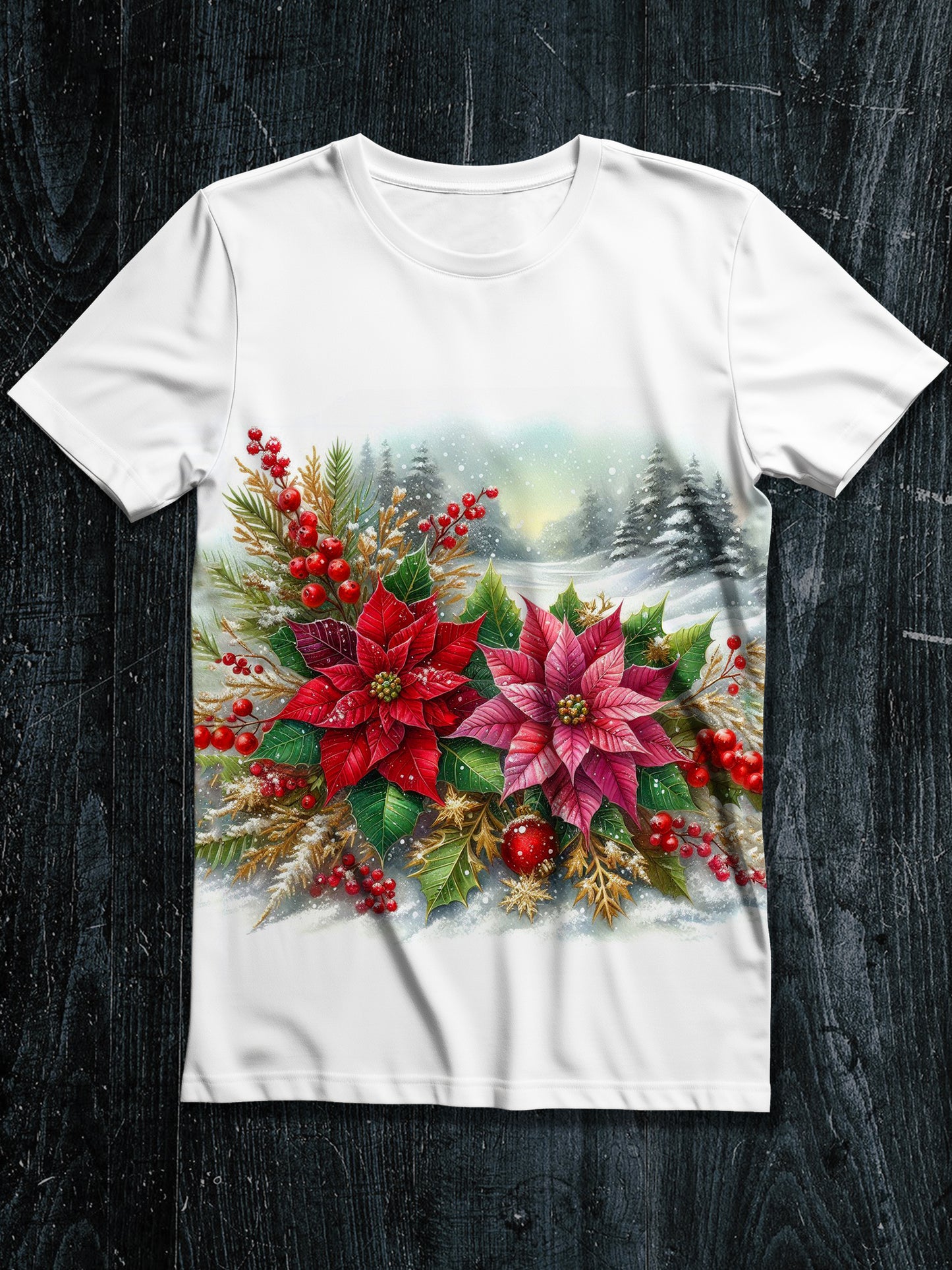 Christmas Art Print Unisex Crew Neck Short Sleeve Casual T-Shirt