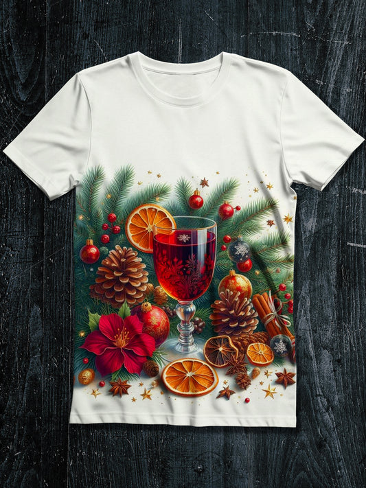 Christmas Celebration Art Print Unisex Crew Neck Short Sleeve Casual T-Shirt