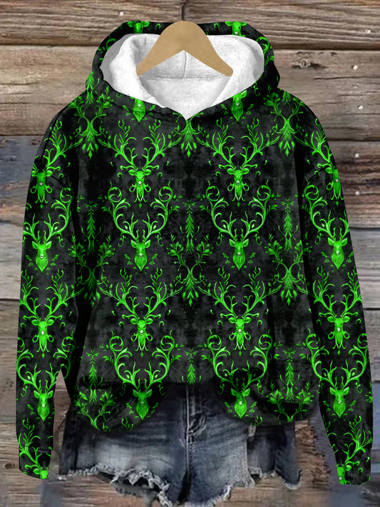 Vintage Deer Art Print Unisex Long Sleeve Casual Hooded Sweatshirt