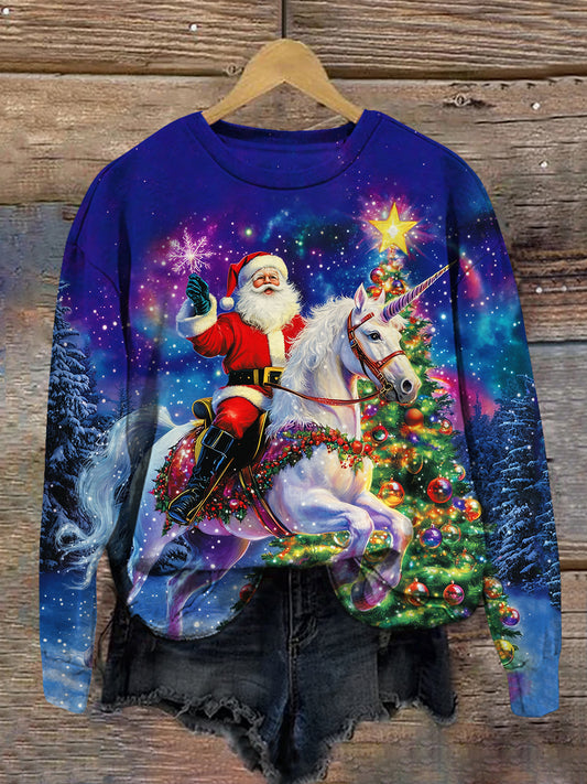 Santa Claus Art Print Unisex Crew Neck Long Sleeve Casual Sweatshirt