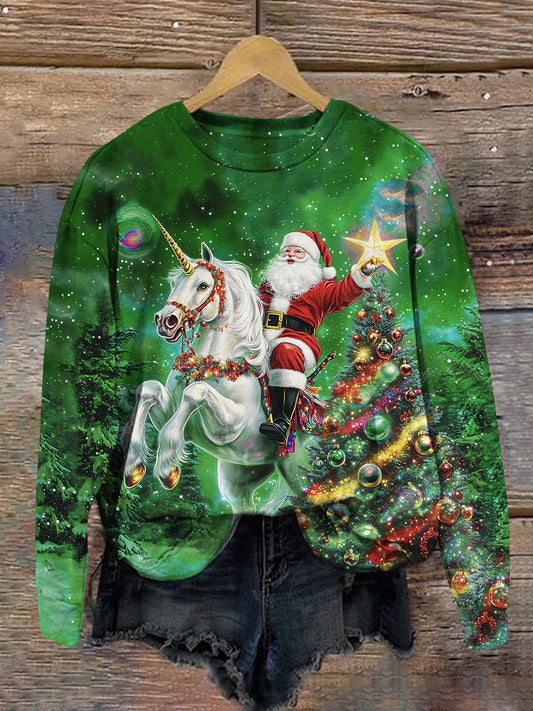 Santa Claus Art Print Unisex Crew Neck Long Sleeve Casual Sweatshirt