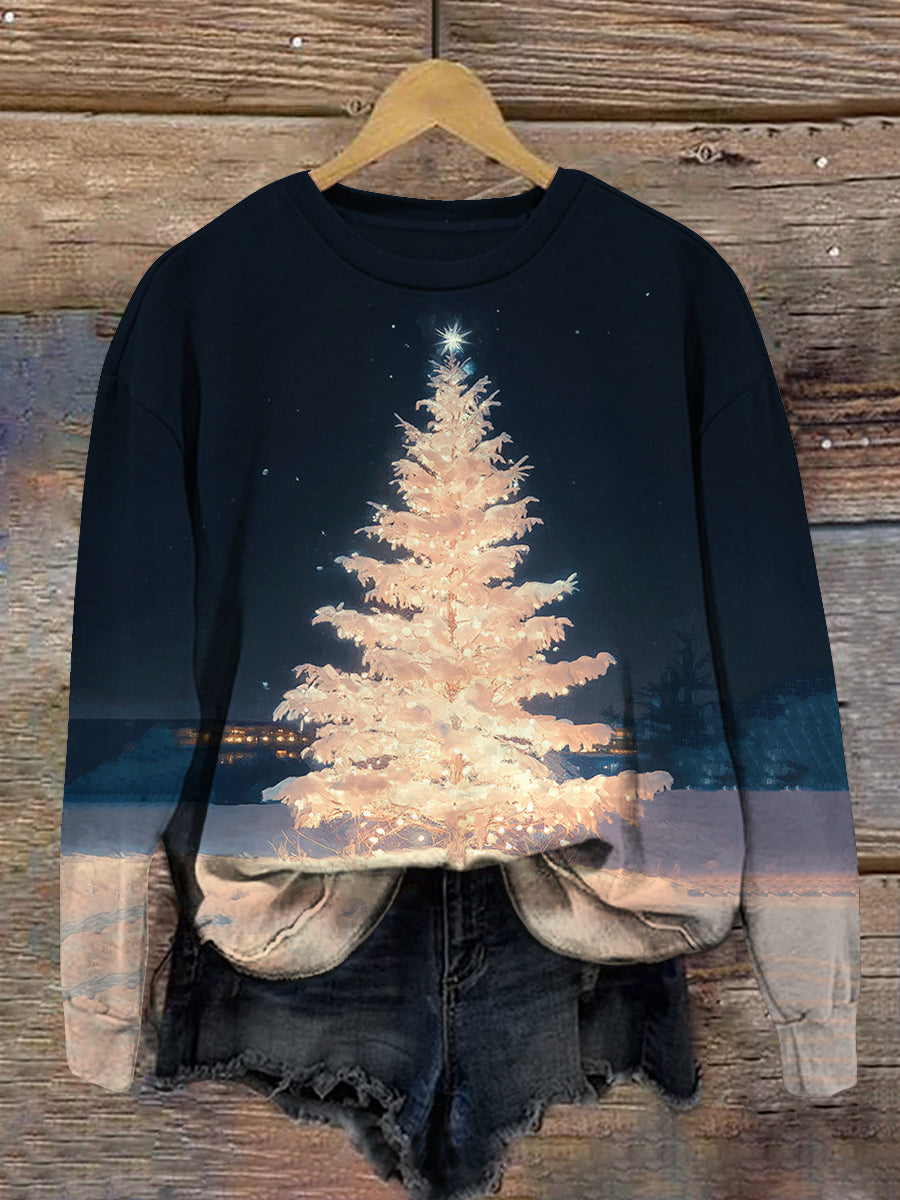 Christmas Tree Christmas Night Art Print Unisex Round Neck Long Sleeve Casual Sweatshirt