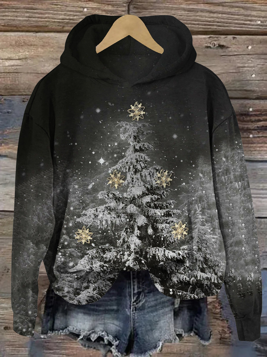 Christmas Tree Christmas Night Art Print Unisex Long Sleeve Casual Hooded Sweatshirt