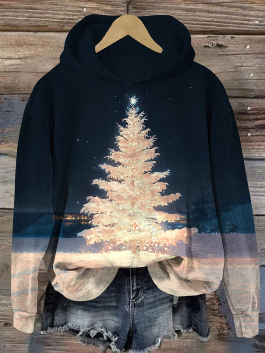 Christmas Tree Christmas Night Art Print Unisex Long Sleeve Casual Hooded Sweatshirt