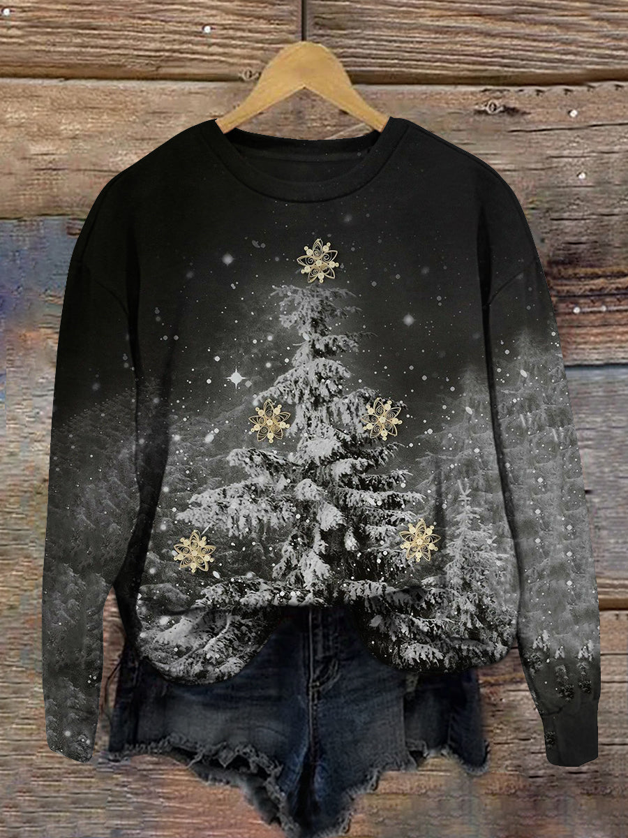 Christmas Tree Christmas Night Art Print Unisex Round Neck Long Sleeve Casual Sweatshirt