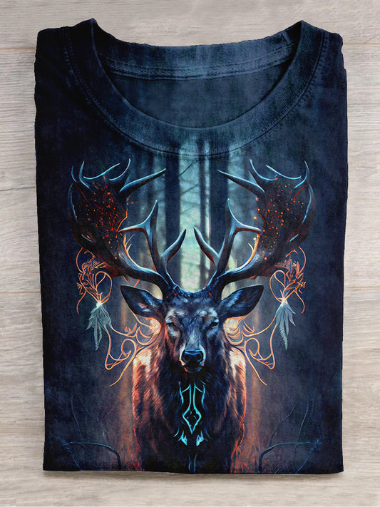 King of the Forest Deer God Art Print Unisex Round Neck Short Sleeve Casual T-shirt