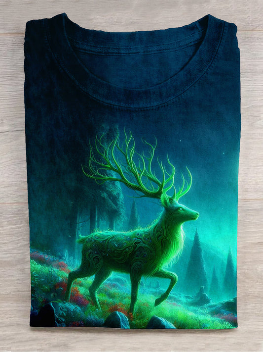 King of the Forest Deer God Art Print Unisex Round Neck Short Sleeve Casual T-shirt