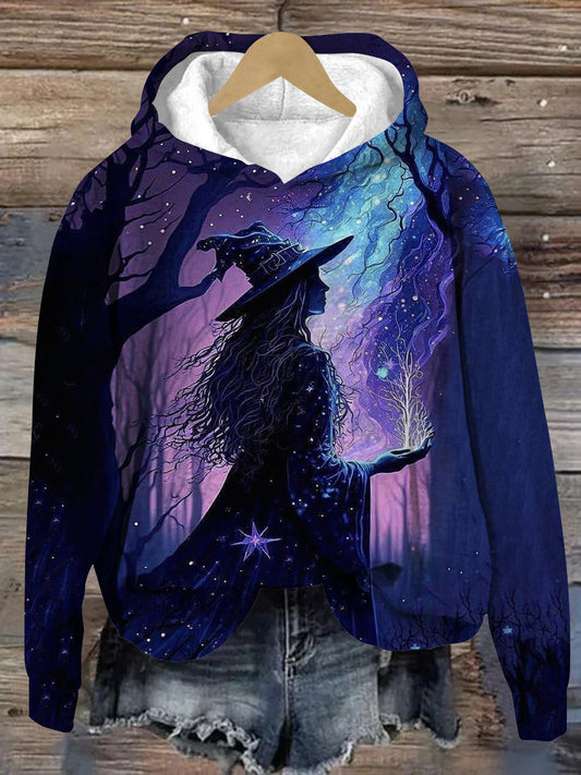 Witch Art Print Unisex Long Sleeve Casual Hooded Sweatshirt