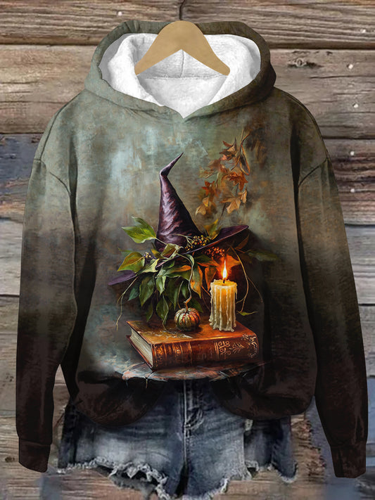 Witch Magic Book Art Print Unisex Long Sleeve Casual Hooded Sweatshirt