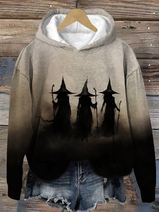 Witch Art Print Unisex Long Sleeve Casual Hooded Sweatshirt