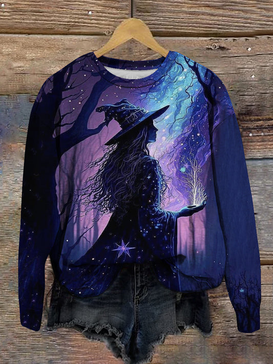 Witch Art Print Unisex Crew Neck Long Sleeve Casual Sweatshirt