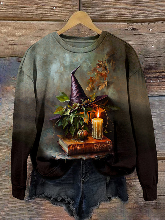 Witch Magic Book Art Print Unisex Crew Neck Long Sleeve Casual Sweatshirt