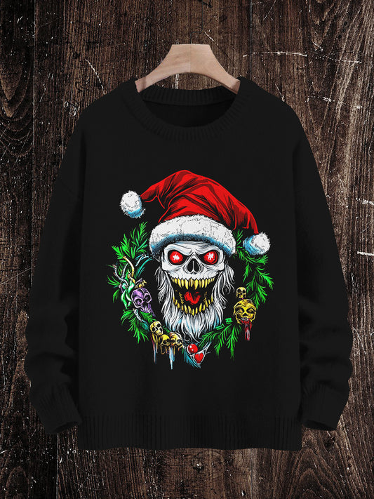 Krampus Christmas Ghost Art Print Unisex Crew Neck Long Sleeve Knit Sweater