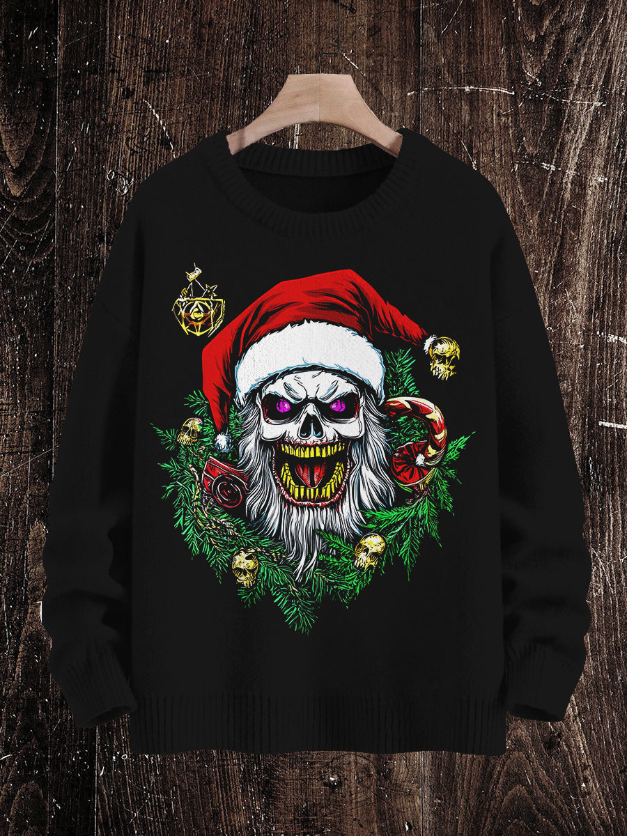 Krampus Christmas Ghost Art Print Unisex Crew Neck Long Sleeve Knit Sweater