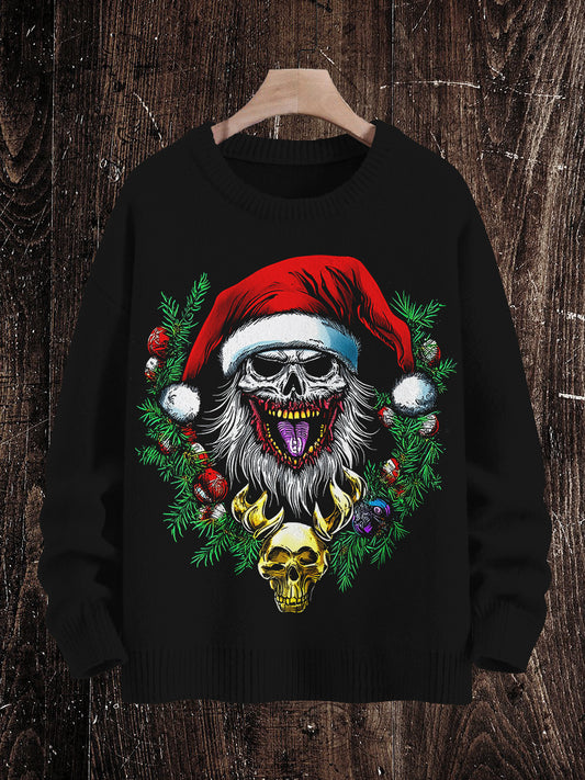 Krampus Christmas Ghost Art Print Unisex Crew Neck Long Sleeve Knit Sweater