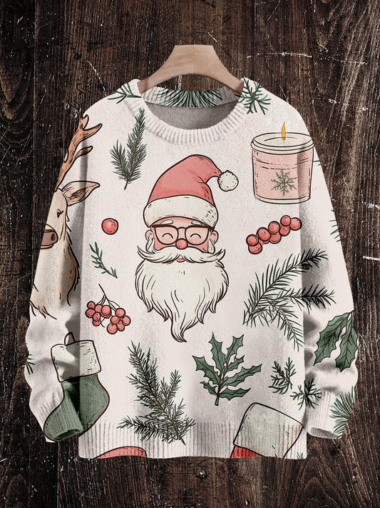 Santa Claus Christmas Graphic Print Unisex Crew Neck Long Sleeve Knit Sweater