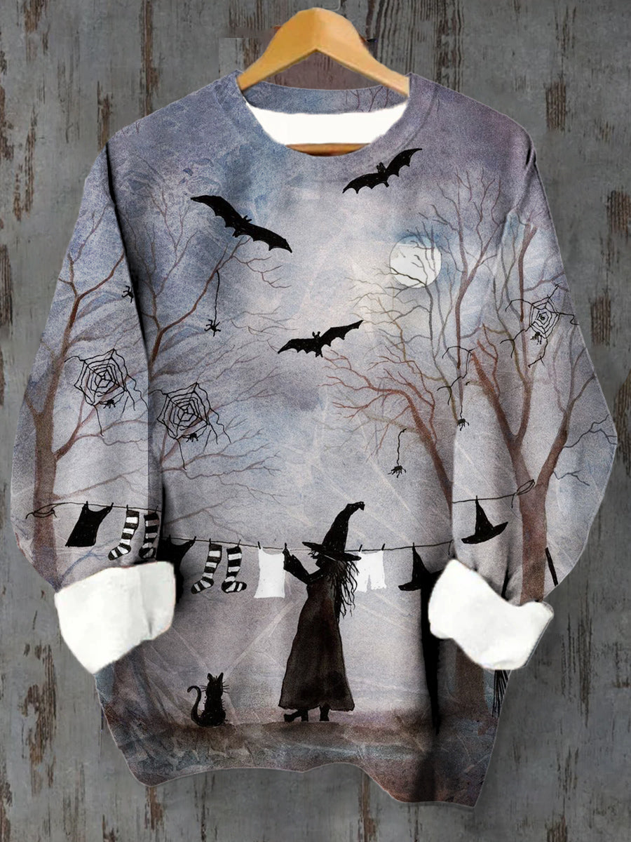 Unisex Witch Art Print Crew Neck Casual Sweatshirt