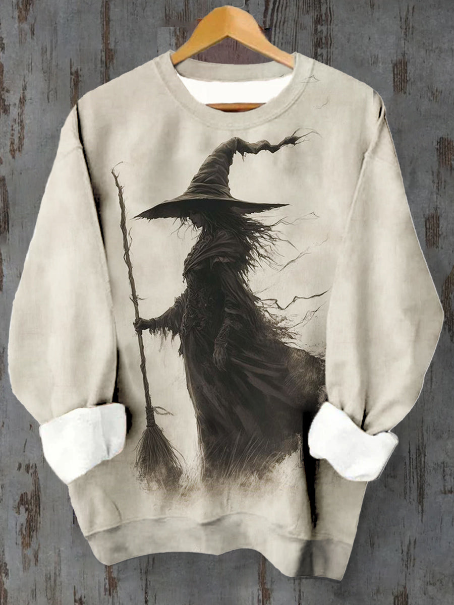 Unisex Witch Art Print Crew Neck Casual Sweatshirt