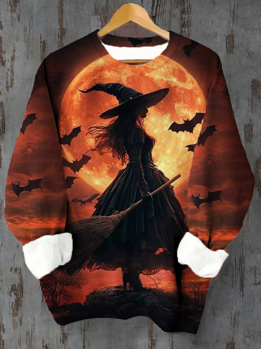 Unisex Witch Art Print Crew Neck Casual Sweatshirt