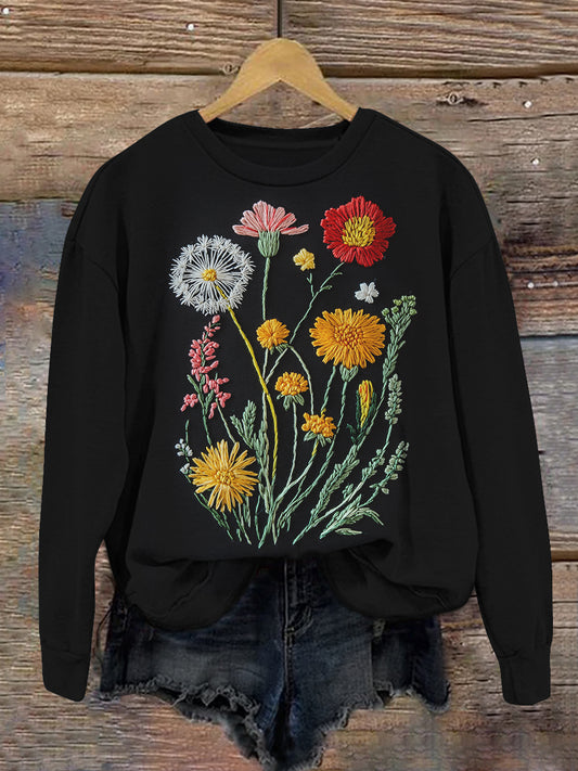 Dandelion Plant Floral Embroidery Art Print Unisex Casual Sweatshirt