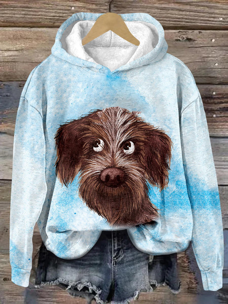 Weird Dog Art Print Unisex Hooded Long Sleeve Casual Sweatshirt